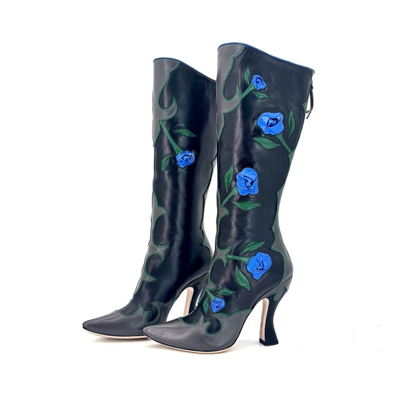 Miu Miu Shoes - NEW Miu Miu SS 2012 Runway Rose Applique Western Pointed Toe Knee High Boots 37